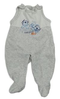 Světlešedo-bílé žebrované saemtové dupačky se psem a tuleněm Ergee