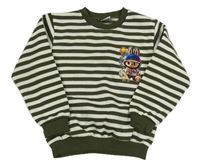 Khaki-bílá pruhovaná mikina s Labubu