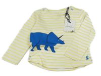 Nové - Bílo-žluté pruhované triko s dinosaurem Joules