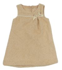 Béžovo-bílé vzorované šaty s mašlí