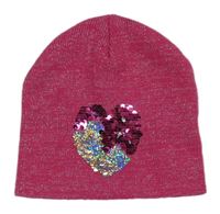 Tmavorůžová třpytivá čepice se srdcem z překlápěcích flitrů Kiki&Koko