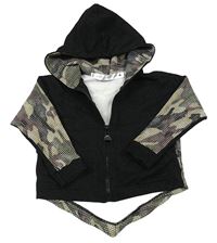 Černo-army propínací asymetrická mikina s kapucí