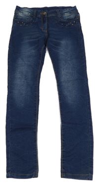 Tmavomodré teplákové skinny rifle s cvočky Yigga