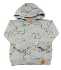 Šedá melírovaná propínací mikina s dinosaury a kapucí F&F