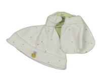 Nové - 2set - Bílá bavlněná čepice s hvězdami + rukavičky M&S