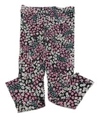 Černo-růžové květované žebrované legíny George