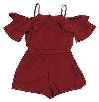 Vínový kraťasový overal s volánem River Island