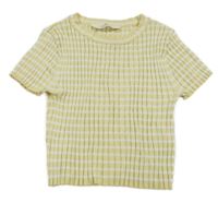 Žluto-bílé pruhované žebrované pletené crop tričko H&M