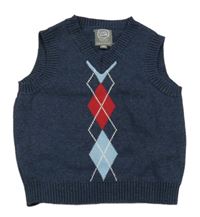 Tmavomodrá melírovaná svetrová vesta s kárami Cool Club