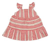 Bílo-tmavorůžové vzorované plátěné šaty F&F