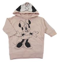 Pudrové teplákové oversize šaty s Minnie a kapucí Disney