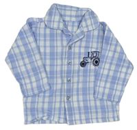 Bílo-modrý kostkovaný pyžamový kabátek s traktorem Nutmeg