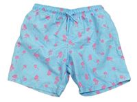 Světlemodré plážové kraťasy s růžovými palmami Primark