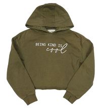 Khaki crop mikina s nápisem a kapucí E-Vie