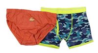 2 set - Oranžové slipy + modro-neonové army boxerky 