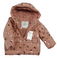 Nové - starorůžová puntíkatá zimní bunda s kapucí George