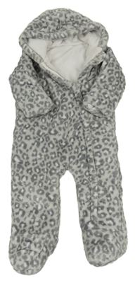 Šedá plyšová zateplená leopardí kombinéza s kapucí F&F