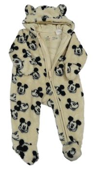 Smetanovo-černá chlupatá podšitá kombinéza s Mickeym a kapucí H&M