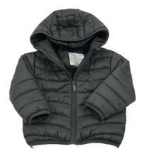 Tmavošedá šusťáková zateplená prošívaná bunda s kapucí Primark