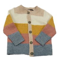 Smetanovo-okrovo-růžový pruhovaný propínací svetr George