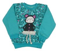 Tyrkysová vzorovaná mikina s myškou 