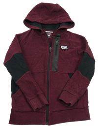 Vínová žebrovaná prpopínací mikina s nášivkou a kapucí F&F