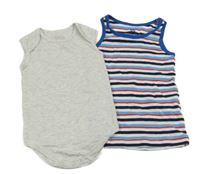 2 set - šedé body + modro-červený pruhovaný nátělník 