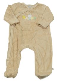 Béžový sametový overal s nápisem 