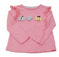 Růžové triko s 3D obrázky a volánky Nutmeg