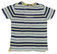 Šedo-tmavomodro-okrové pruhované tričko s nápisem George