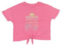 Neonově růžové melírované crop tričko s nápisem a sluncem M&S