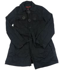 Černý plátěný jarní kabát s páskem New Look