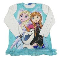 Bílo-tyrkysové triko s Annou a Elsou Disney
