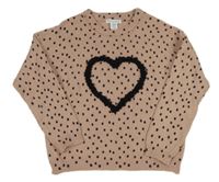 Starorůžovo-černý puntíkatý svetr se srdcem Primark