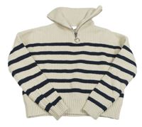 Bílo-tmavomodrý pruhovaný crop svetr Primark