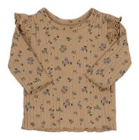 Broskvové žebrované květované triko s volánky George