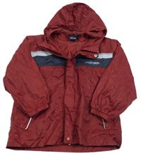 Vínovo-tmavomodrá šusťáková jarní bunda s nápisy a kapucí Alive