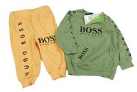 Nové - 2set - Zelená mikina s nápisy + žluté tepláky s nápisy Hugo boss