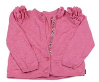 Růžový propínací svetr s volánky 