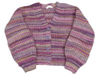 Růžovo-fialový melírovaný vlněný crop propínací svetr Primark