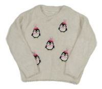 Smetanový chlupatý svetr s tučňáky Primark