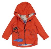 Červená voděodolná jarní bunda s Mickeym a kapucí Disney