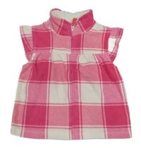 Růžovo-bílá kostkovaná propínací fleecová mikina Carter´s  