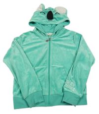 Zelená plyšová propínací crop mikina s kapucí - Koala H&M