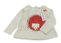 Nové - Bílo-tmavomodré puntíkaté triko s kočičkou