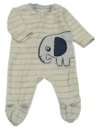 Béžovo-šedý pruhovaný fleecový overal se slonem George