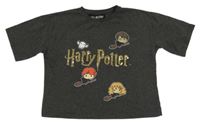 Tmavošedé crop tričko - Harry Potter 