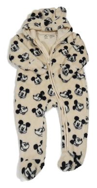 Béžová plyšová kombinéza s Mickeym a kapucí H&M