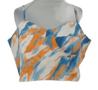 Dámský modro-oranžovo-bílý vzorovaný crop top I saw it first