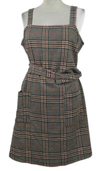 Dámské černo-skořicové kostkované šaty s páskem 